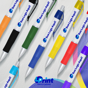 Caneta personalizada   Personalização colorida em impressão UV com verniz   